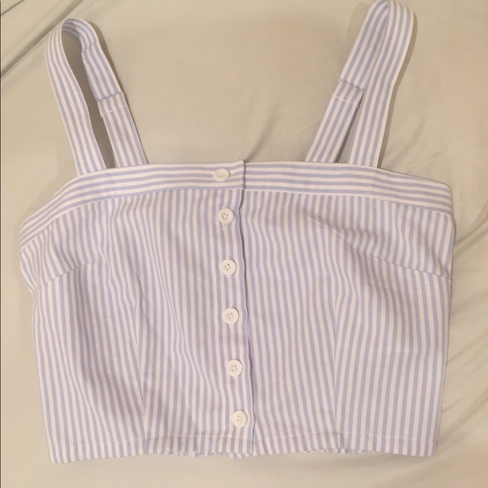 Stripped Button Crop Tank